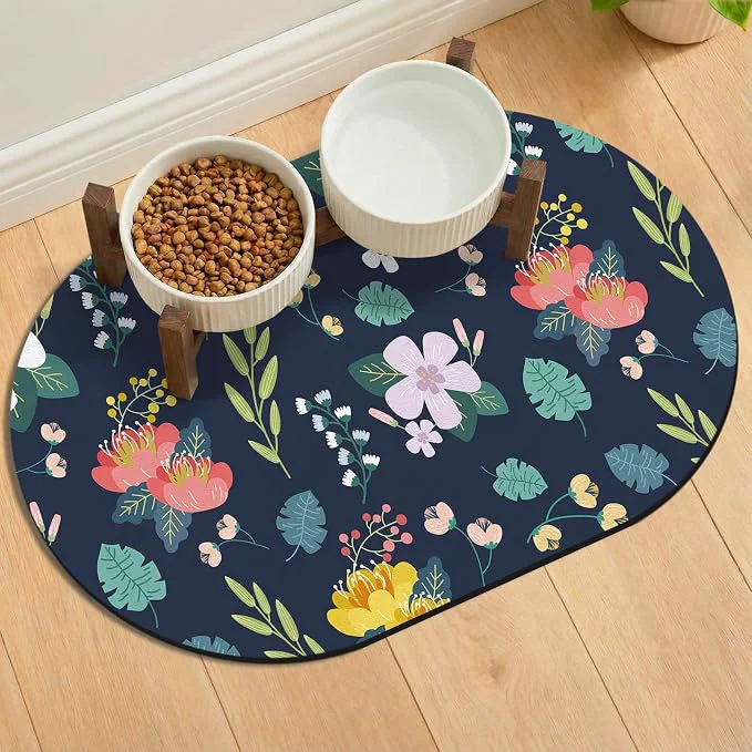 Fine Crafted Absorbent Pet Food Mat 24''x16'' No Stains Quick Dry Pet Water Mat Protect Advanced
