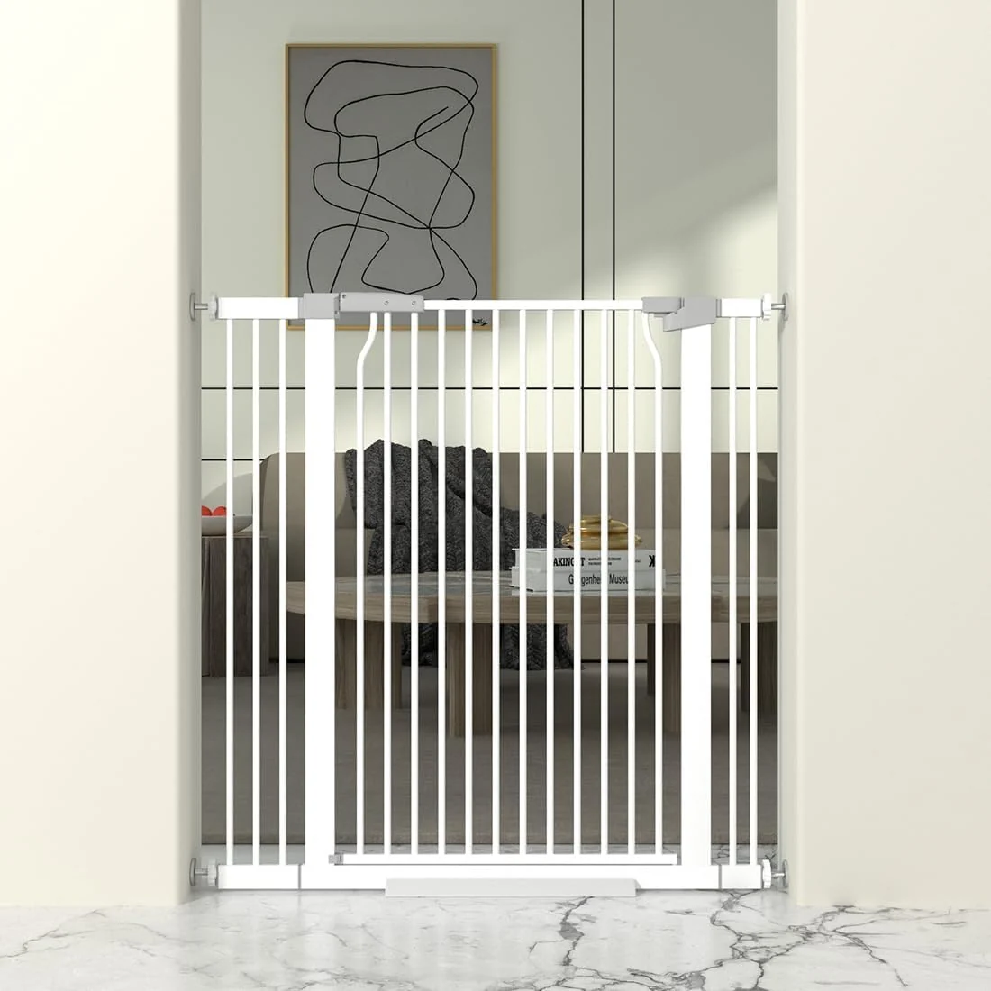 Quality 41 Extra Tall Baby Gate for Doorway 32.6-40.5'' Metal Pet Baby Safe Gate Extra Wide Pressure Mounted Child Door with Expansion Kit No Drilling Cat Fence Indoor No Climb Cat Proof Gate White Casual