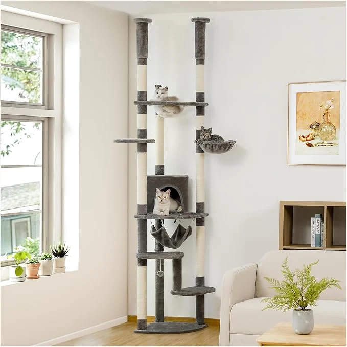 Verified PETEPELA Floor to Ceiling Cat Tree 92.9''-101.6''Height Adjustable Cat Tower Breathable