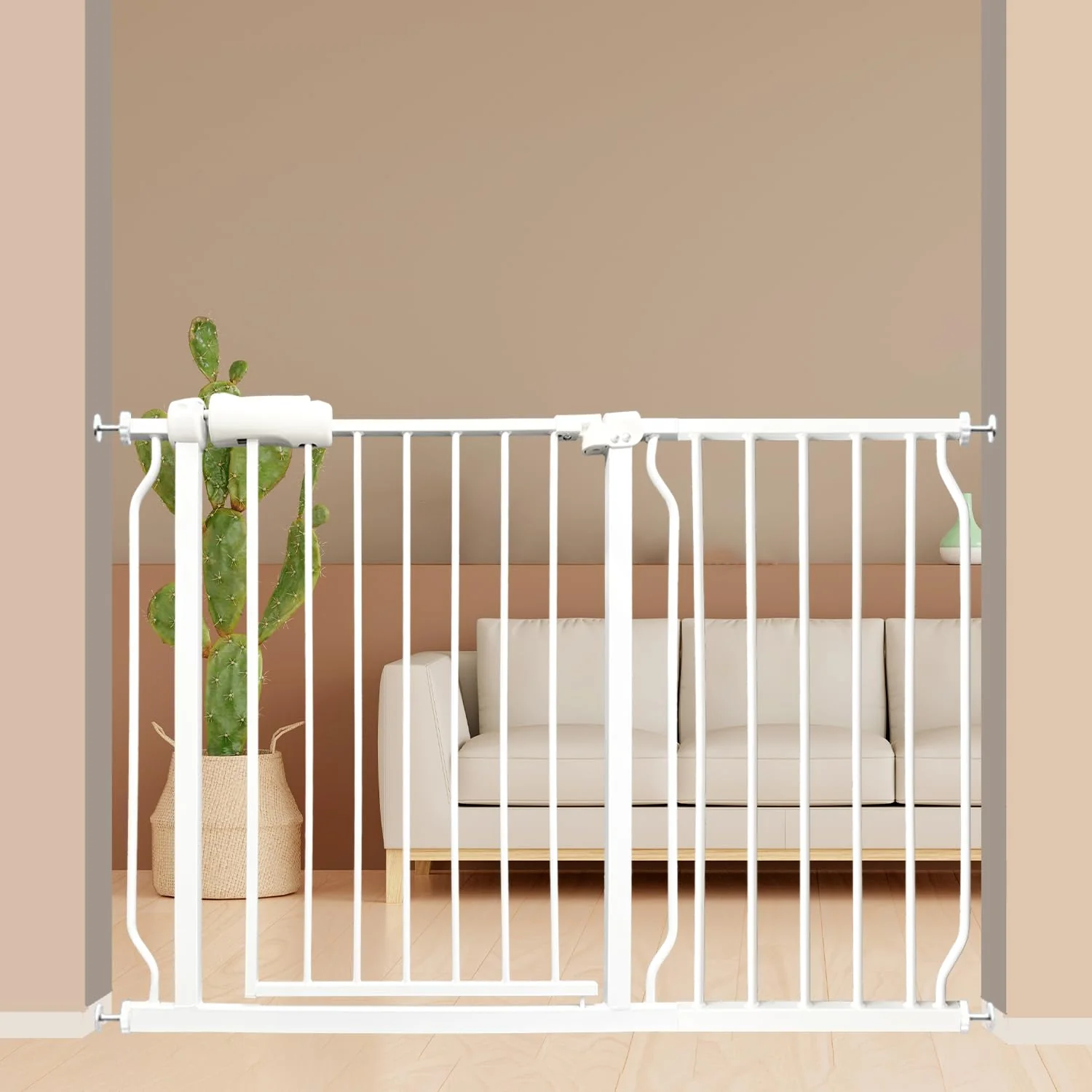 Unique Extra Wide Baby Gate 43.5-48 Inch Pressure Mounted No Drilling Heavy Duty Metal for Stairs Doorways Indoor Safety Gate for Kids and Dogs White Functional