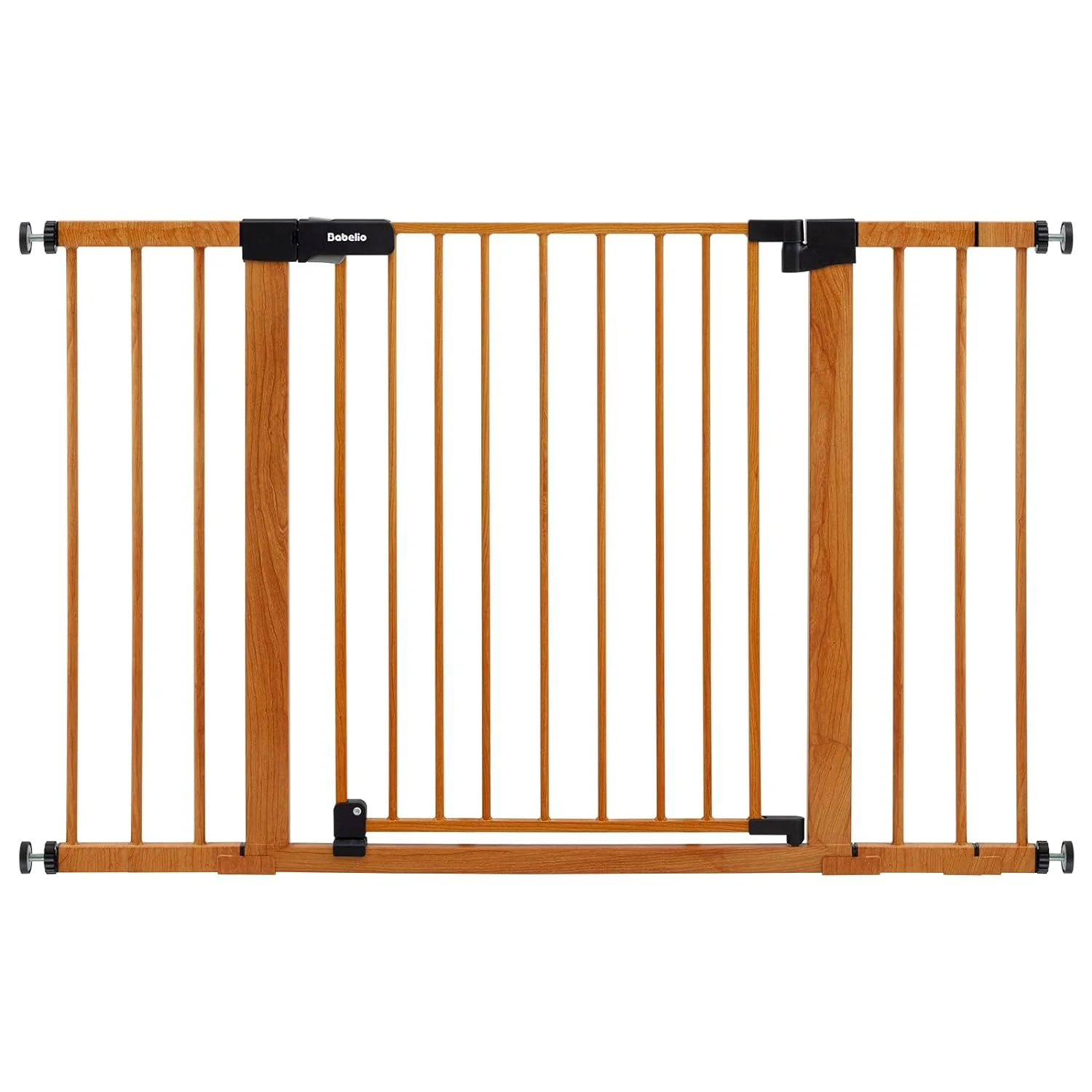 User-Friendly BABELIO 29-48 Metal Baby Gate with Brown Wood Pattern Auto Close Dog Gate for The House Stairs and Doorways Pressure Mounted Pet Gate with Door Safety Gate for Child and Pets Convenient