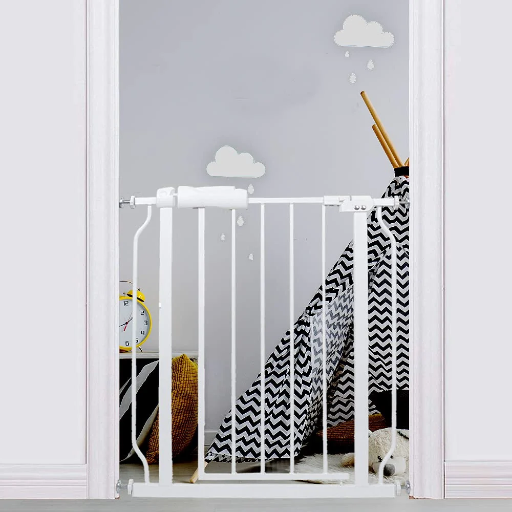 Versatile Narrow Baby Gate 24.02-29.13 Inch Wide Stairs Tension Pet Dog Gates Indoor for Doorways No Drilling Pressure Mounted Metal Pet Gates for Kids Prestigious