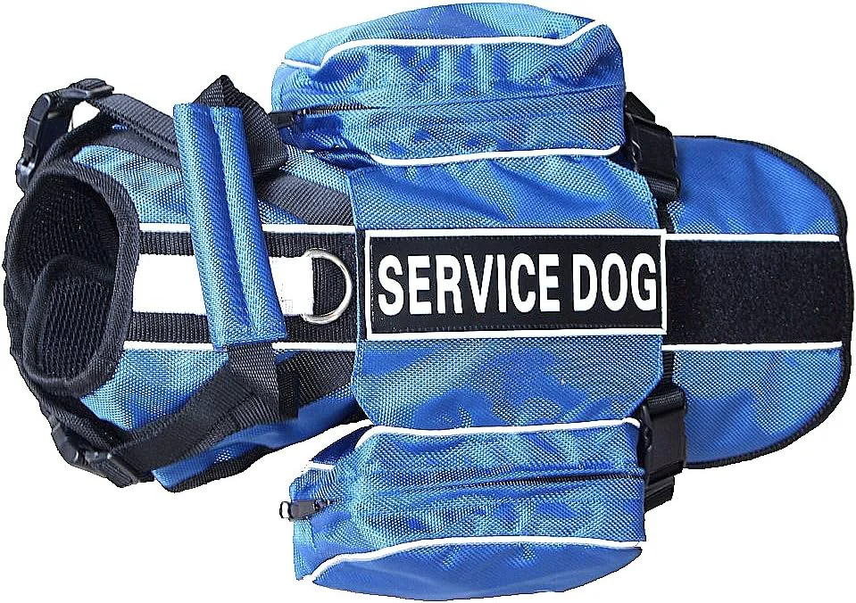 Fashionable Serijoars Dog Vest Harnesses with Saddlebag Backpack for Camping Travel - Reflective Hound Hiking Backpack Saddle Bag - Lightweight Vest Harness for Medium Large Dogs Blue M Functional