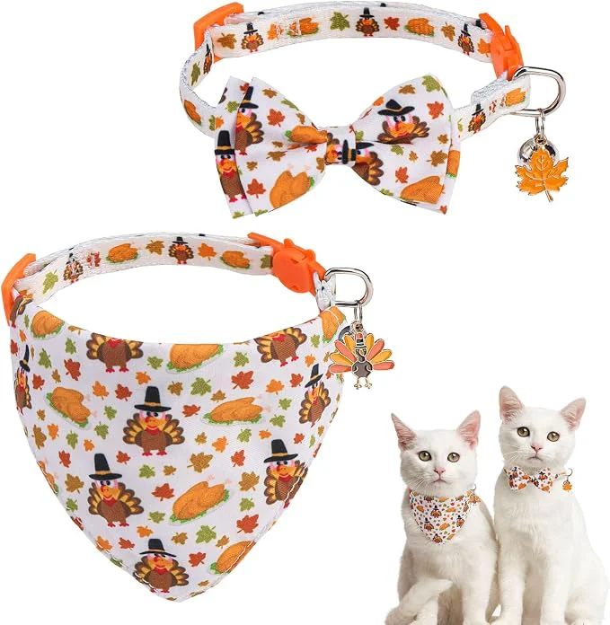 Traditional SCENE Fall Thanksgiving Cat Bandana Collar Premium Material