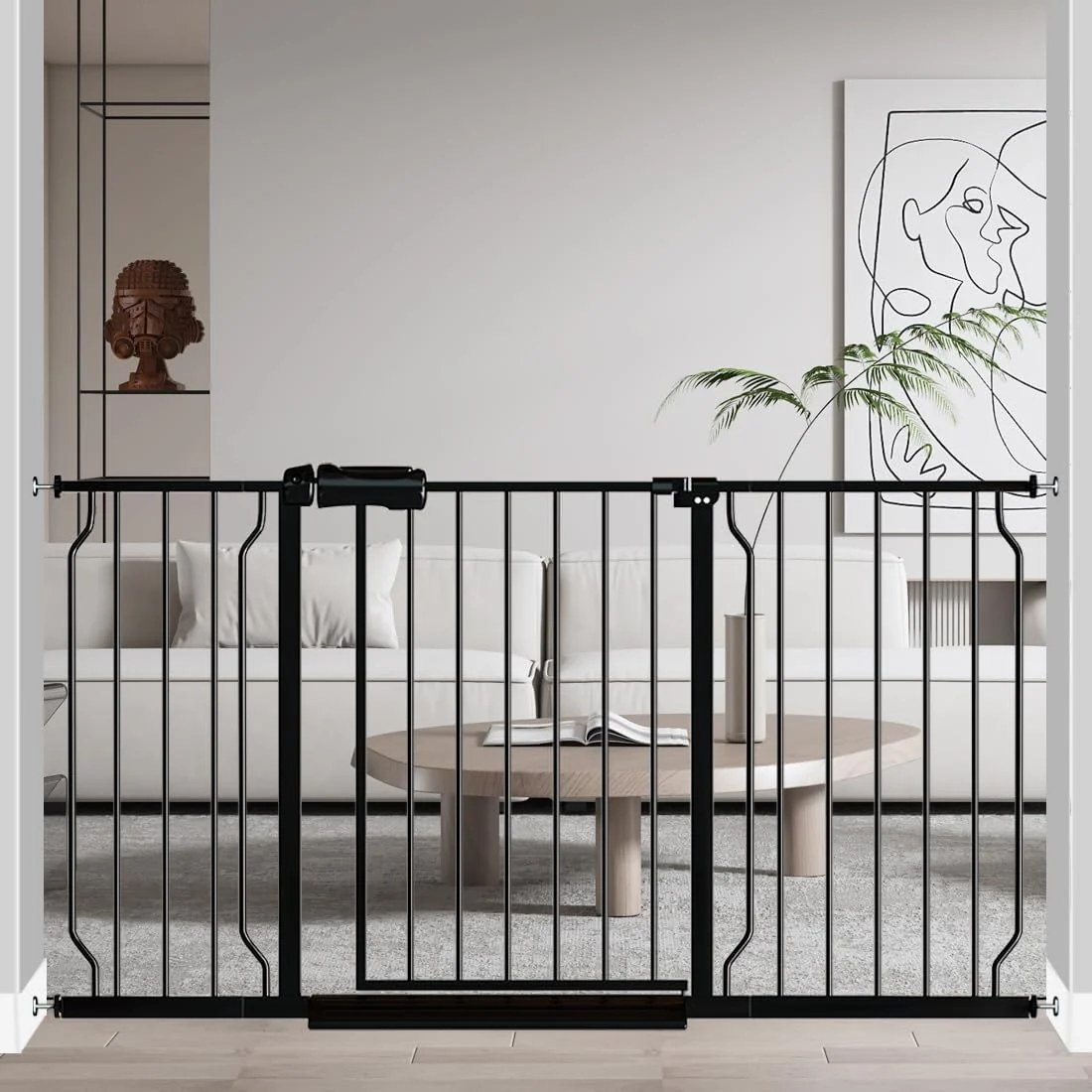 Powerful Fairy Baby Extra Wide Baby Gate Black 53-57.5 Inch Wide Walk Through Pressure Mounted No Drill Long and Large Tension Gate for Pet and Kids Carefully Designed