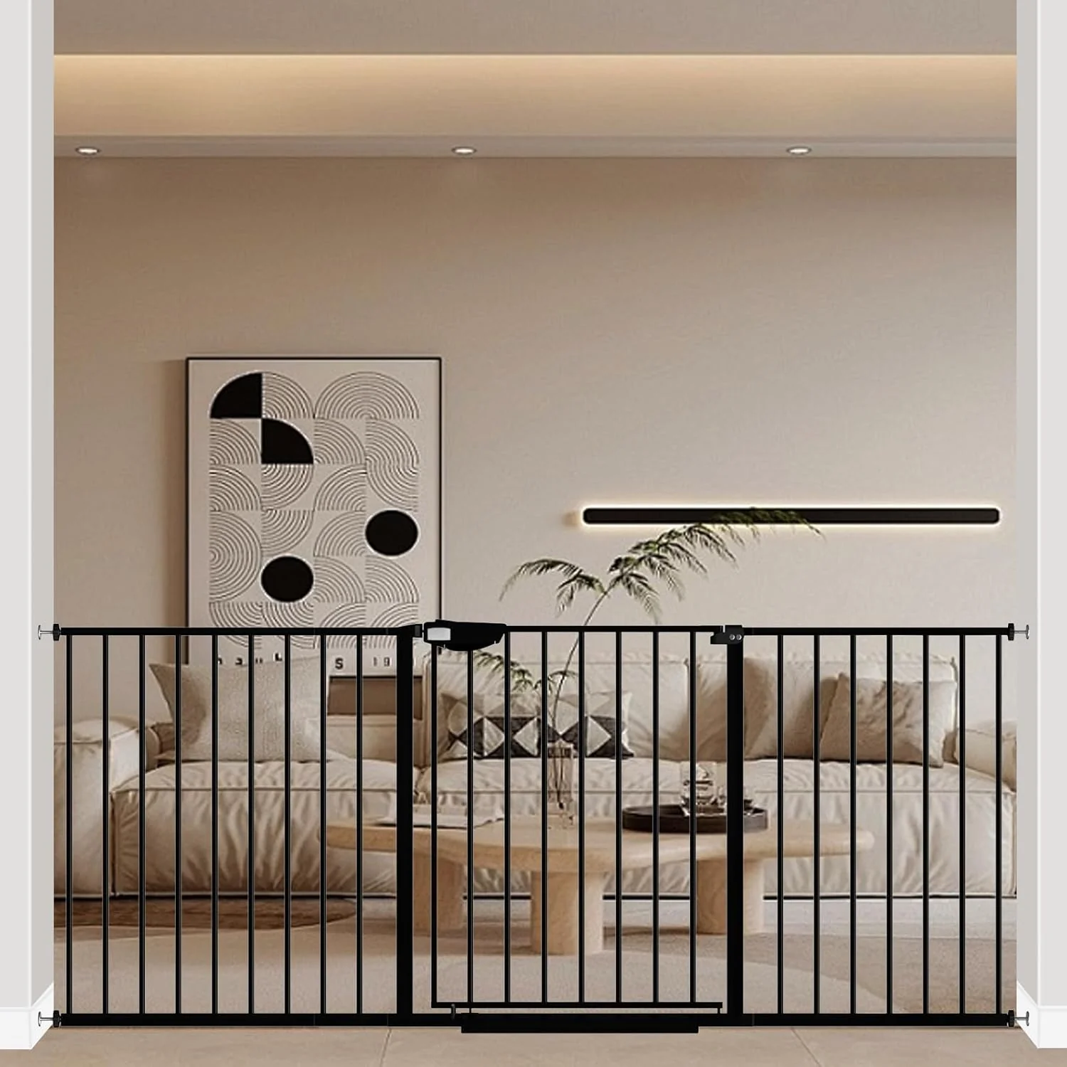 Fine Crafted WAOWAO Triple Lock 68.11-75.98 Baby Gate Extra Wide Pressure Mounted Walk Through Swing Auto Close Safety Black Metal Dog Pet Puppy for Stairs Doorways Kitchen Recyclable