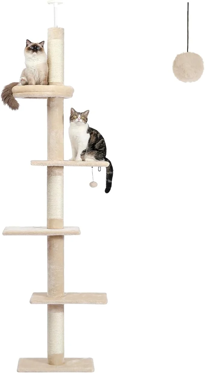 Environmentally Friendly PETEPELA Floor to Ceiling Cat Tree Cat Tower 5-Tier Height Adjustable Superior