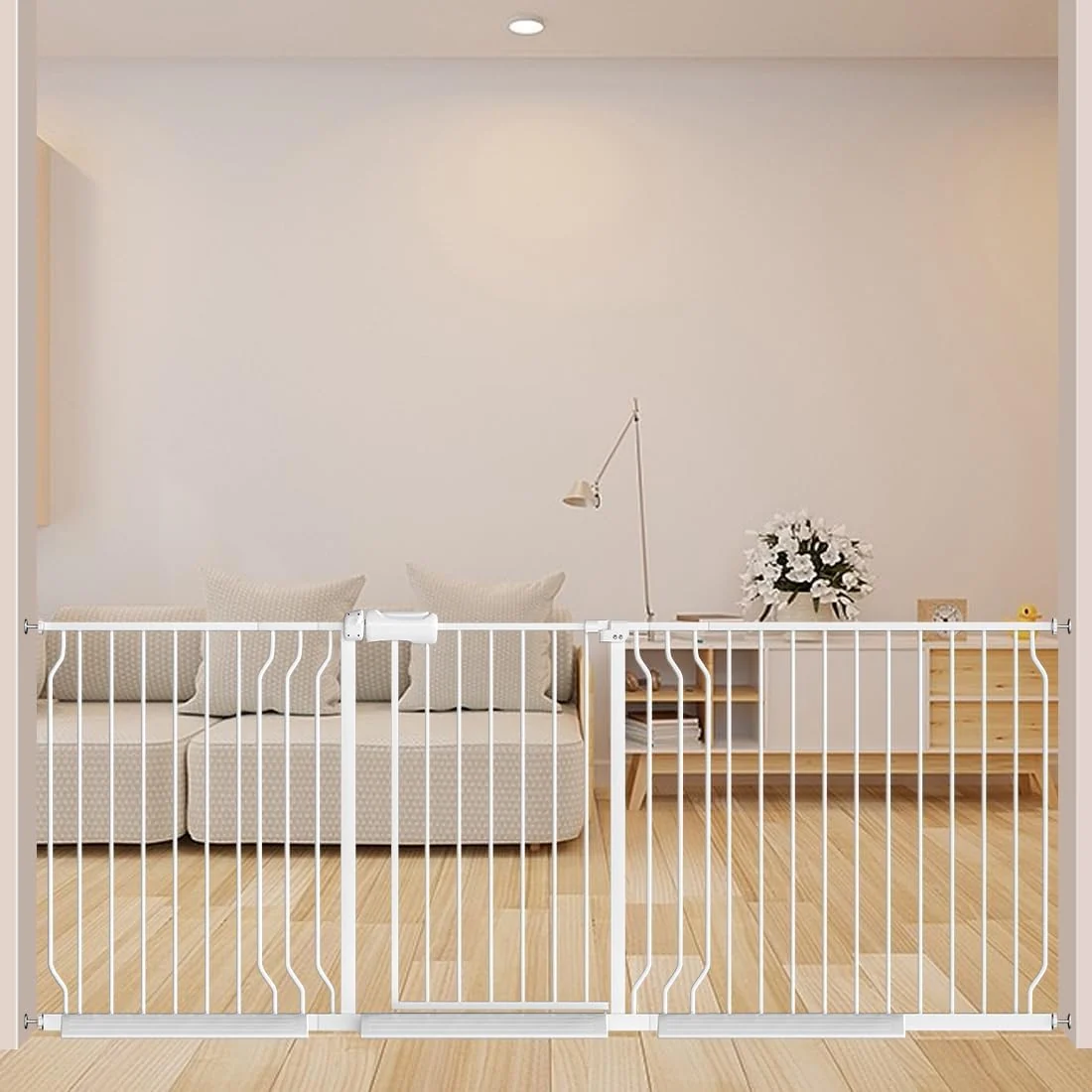 Authentic TSAYAWA Baby Gate Extra Wide Fits 71.5-85.8 inch Wide Opening - Dog Pet Gates for Doorways Stairs No Drilling Pressure Mounted - Large Child Safety Gate Indoor Outdoor White Responsible