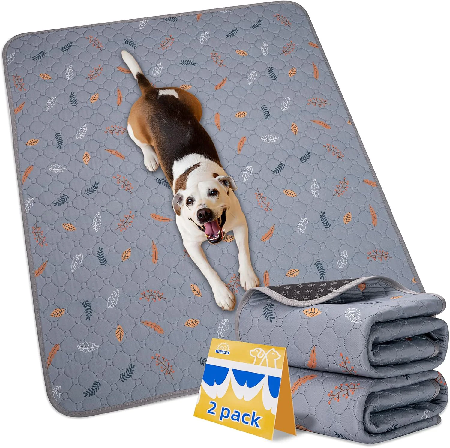 Smart Sunheir Washable Pee Pads for Dogs Extra Large 36 x 72 2-Pack Reusable Puppy Pads Pet Training Pads Waterproof Dog Pee Pads for Crate Whelping Pad Non-Slip Protects Against Urine Leakage Solid