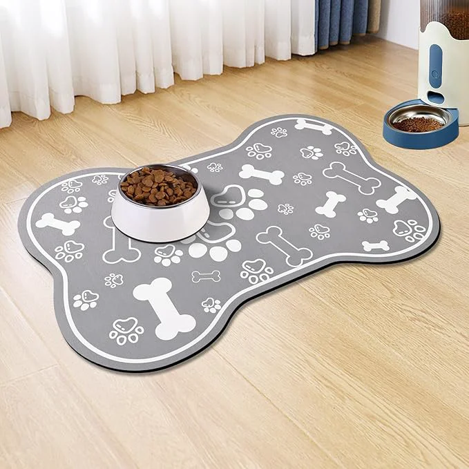 Classic Dog Cat Food Mat Rapid Absorbent Pet Feeding Mat Bone Shaped Dog Placemat Detailed
