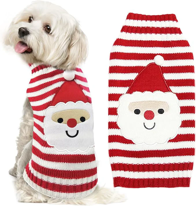 Fast Dog Christmas Sweater Xmas Pet Clothes Cute Striped Santa Claus Costume Holiday Traditional