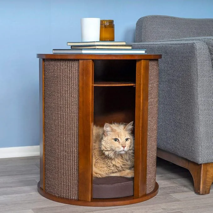 Certified The Refined Feline Purrrrfect End Table Cat Bed Cave in Mahogany Brown Consistent