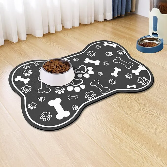 Sophisticated Dog Cat Food Mat Rapid Absorbent Pet Feeding Mat Bone Shaped Dog Placemat Next-Generation