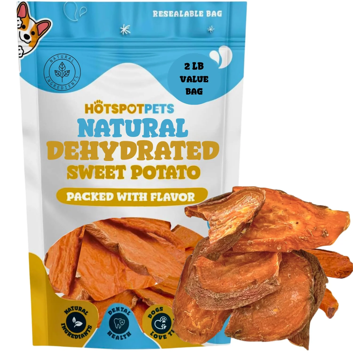 Organic Hotspot Pets Dehydrated Sweet Potato Dog Treats 2 lb – Rawhide- Grain- High-Fiber Classic