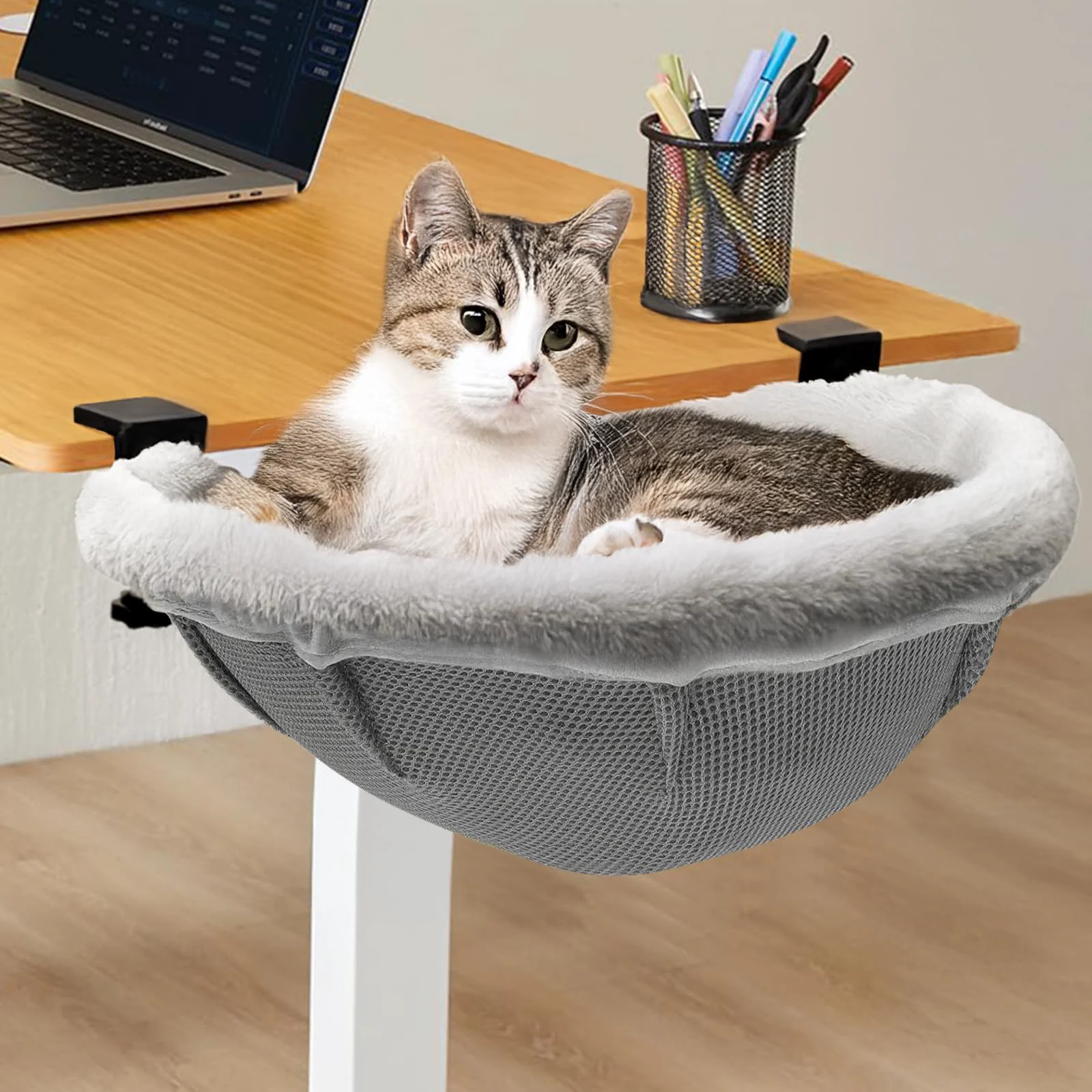 Unique Lilyang Large Cat Desk Bed – Sunken Hammock 19.5x15 Dual Clamps Steel Frame Trendy