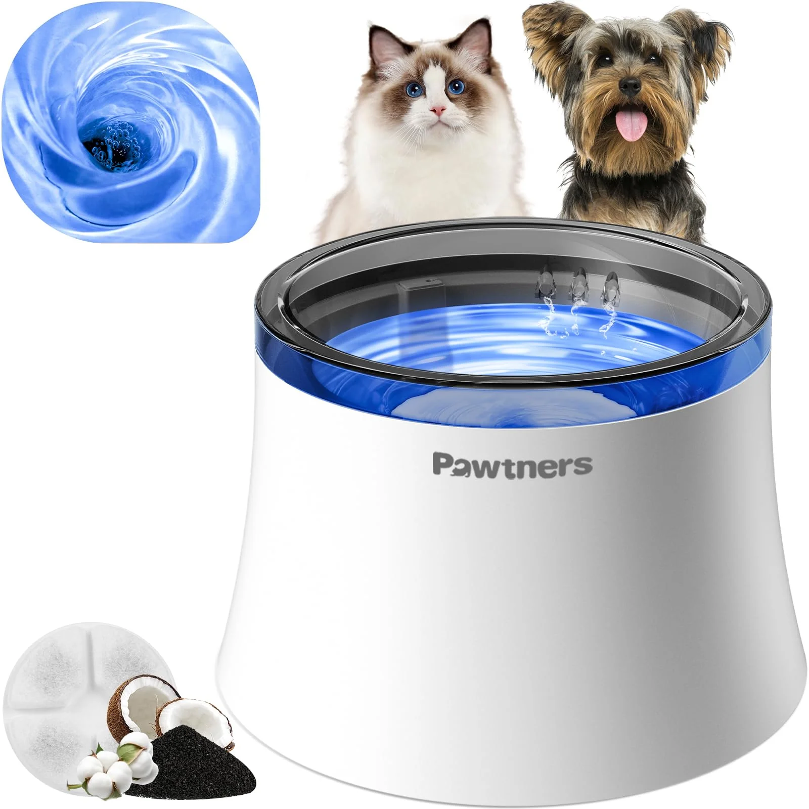 Comfortable Pawtners Dog Water Fountain — 1 Gallon Automatic No-Spill Fountain with Vortex Filtration Reusable