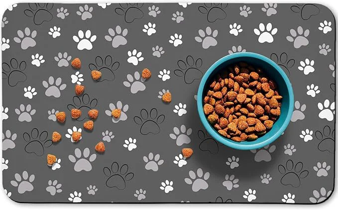 Enhanced Dog Food Mat Absorbent Water Bowl Mats Cat Pet Feeding Placemats Dark Gray 16 Responsible