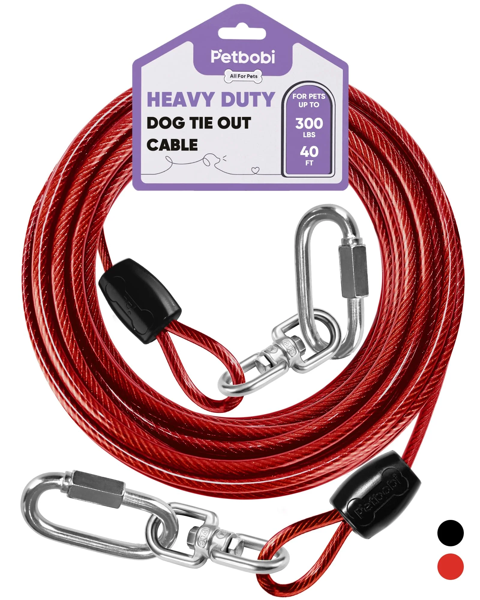 High-Quality Petbobi 40FT Heavy-Duty Dog Tie-Out Cable — 6mm Stainless Steel Rust-Proof 360° Swivel Refined