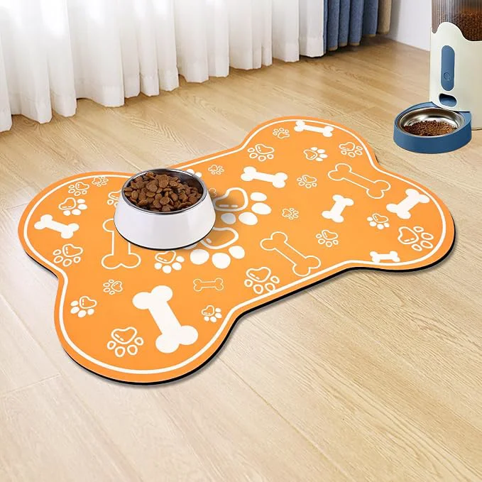 Elegant Dog Cat Mat for Food and Water Rapid Absorbent Pet Feeding Mat Bone Shaped Genuine