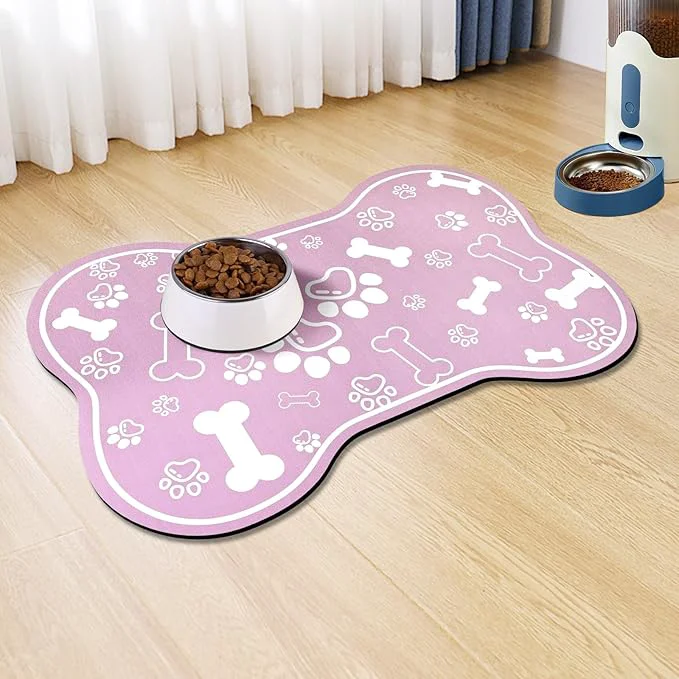 Pure Dog Cat Mat for Food and Water Rapid Absorbent Pet Feeding Mat Bone Shaped Advanced