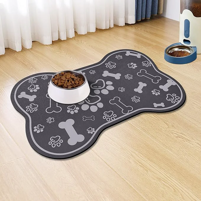 Versatile Dog Cat Food Mat Rapid Absorbent Pet Feeding Mat Bone Shaped Dog Placemat Trusted
