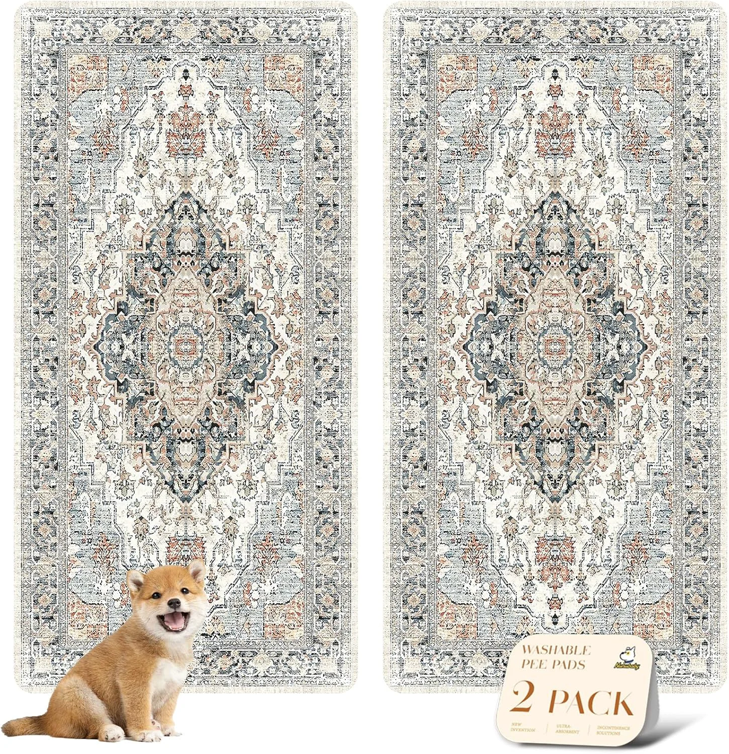 Secure nunubaby Washable Pee Pads for Dogs Stylish Non-Slip and Leak-Proof Pee Pads. Reusable Potty Pads for Dogs for Crates and Floors. Beige Multi 36 x72 Elegant