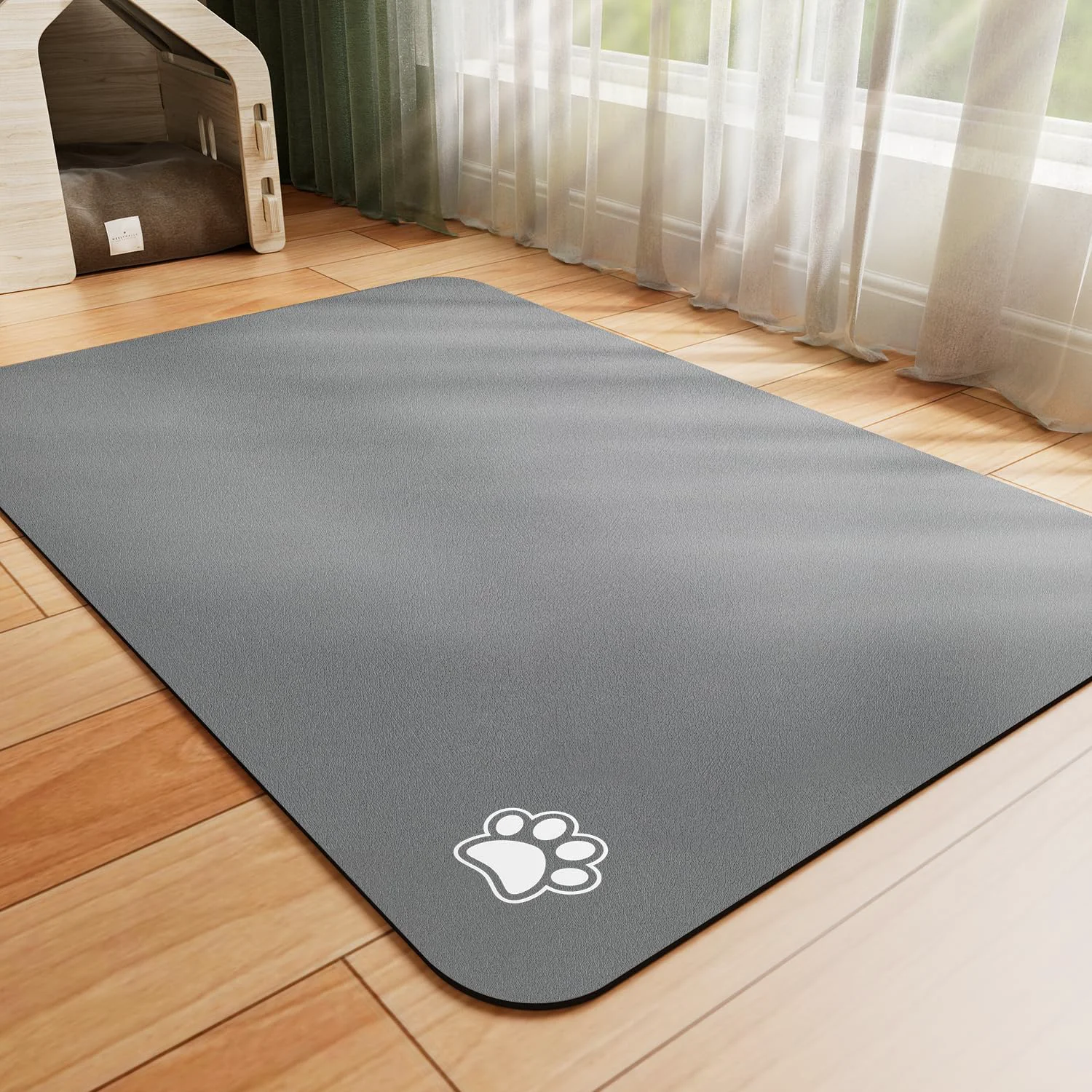 Comfortable HotLive Paw Dark Grey Dog Food Mat – Absorbent No-Stains Feeding Mat for Water Food 18 x 28 in Casual