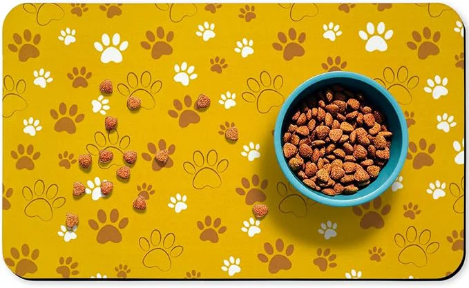World-Class Dog Food Mat Absorbent Water Bowl Mats Cat Pet Feeding Placemats Yellow 12 Classic