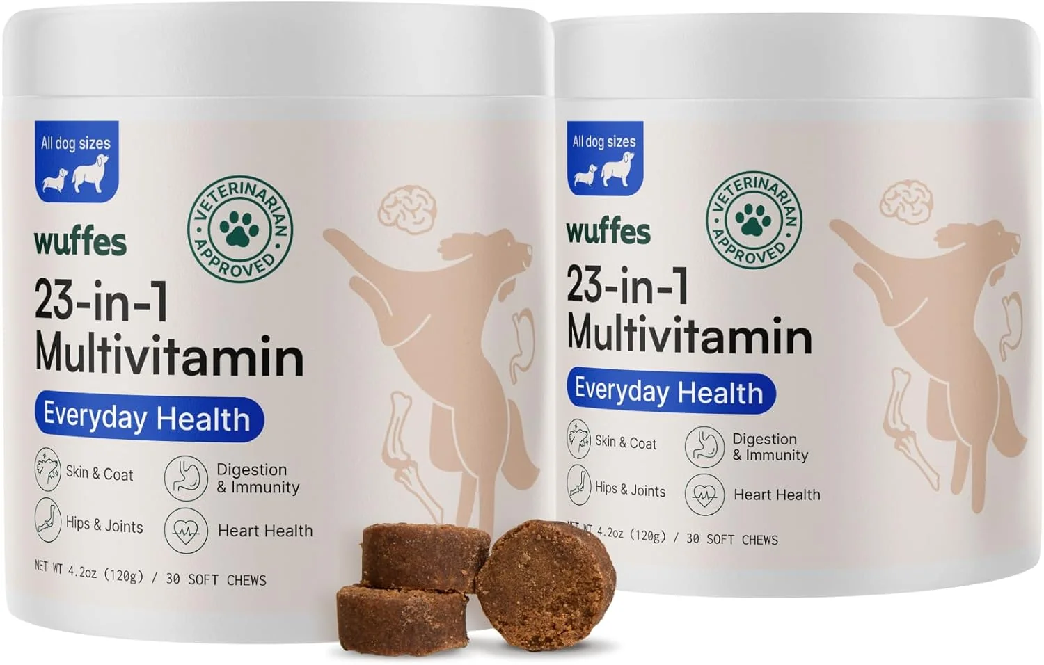 Expertly Made Wuffes 23-in-1 Chewable Dog Multivitamin Supplements Bundle - Dog Multivitamin for Small Large Breed - 2 Pack - 60 Count Modern