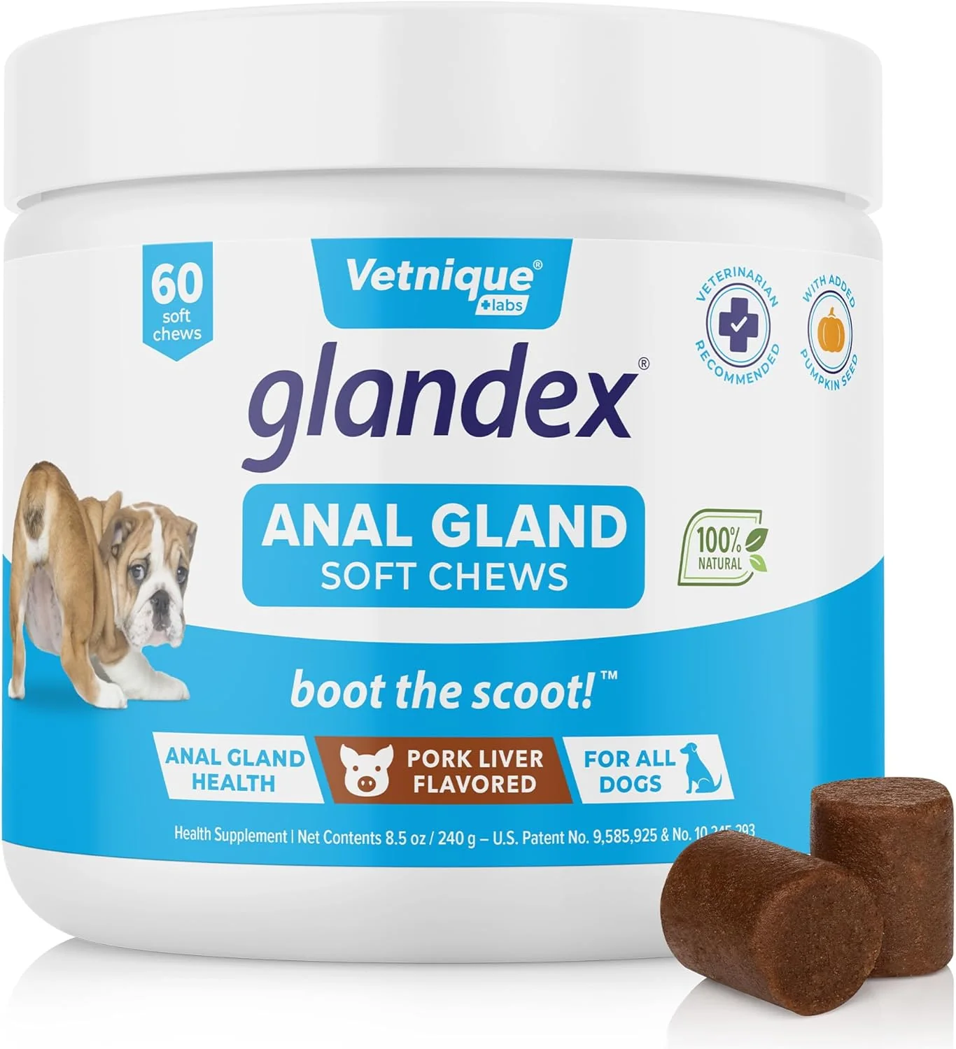 Luxury Vetnique Labs Glandex Anal Gland Soft Chew Treats with Pumpkin for Dogs Digestive Enzymes Probiotics Fiber Supplement for Dogs Boot The Scoot Pork Liver Chews 60 Count Prestigious