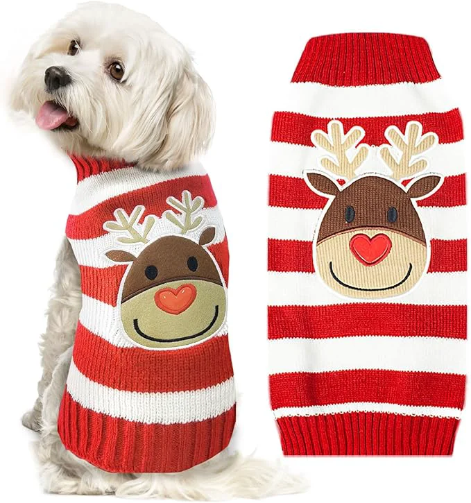 Professional Dog Christmas Sweater Cute Striped Reindeer Xmas Pet Clothes Holiday Puppy Cat Proven
