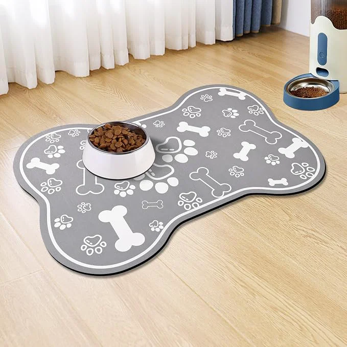Solid Dog Cat Food Mat Rapid Absorbent Pet Feeding Placemat Bone Shaped Verified