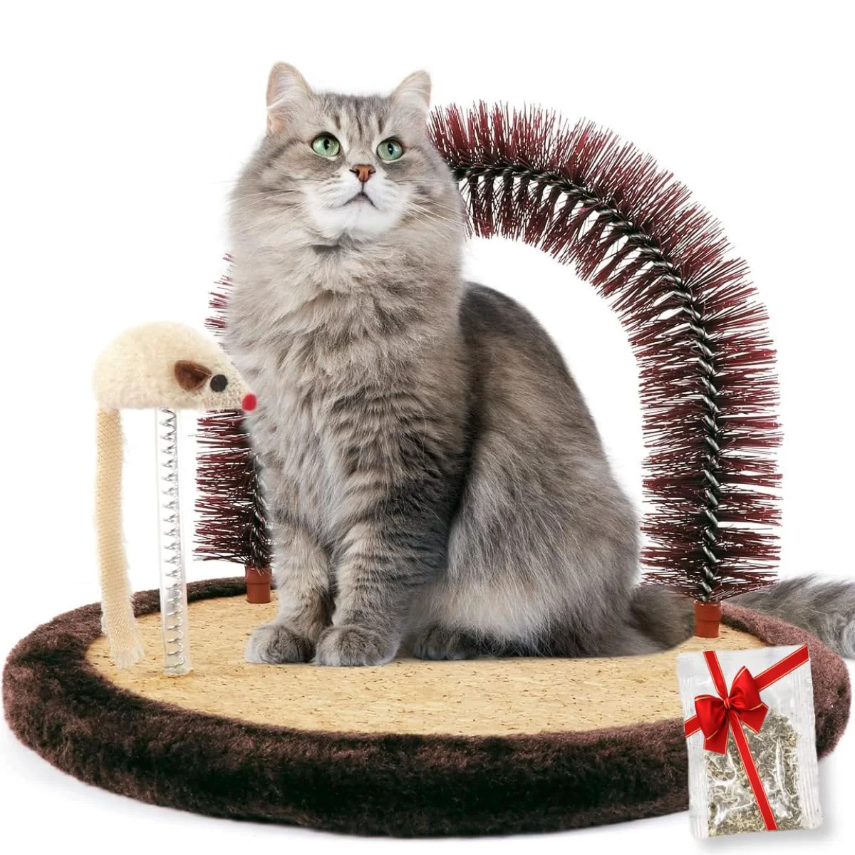 Recyclable Happi N Pets Large Cat Self Groomer — Arch Brush with Wooden Scratching Pad for Indoor Cats Flexible
