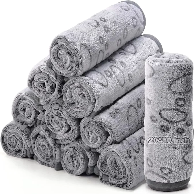 Fine Crafted Tegeme 12 Pcs Pet Blankets Soft Fluffy Fleece Dog Cat Warm Paw Print Pattern Reliable