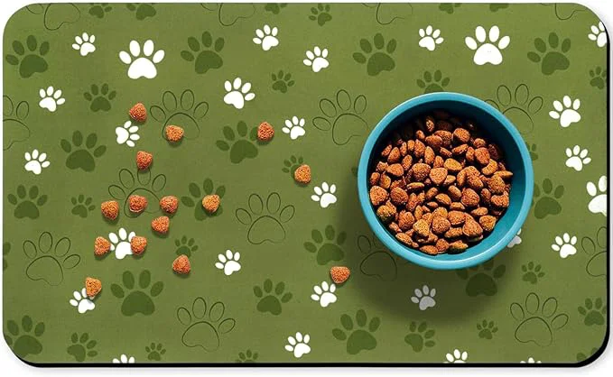 Elegant Dog Food Mat Absorbent Water Bowl Mats Cat Pet Feeding Placemats Dark Green 24 Quality