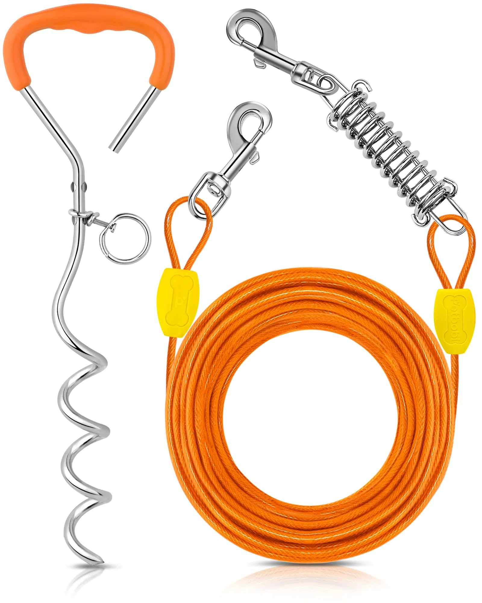 Breathable Petbobi Dog Tie-Out Cable Stake – 50ft Heavy Duty 16in Ground Stake Up to 120 lbs Secure