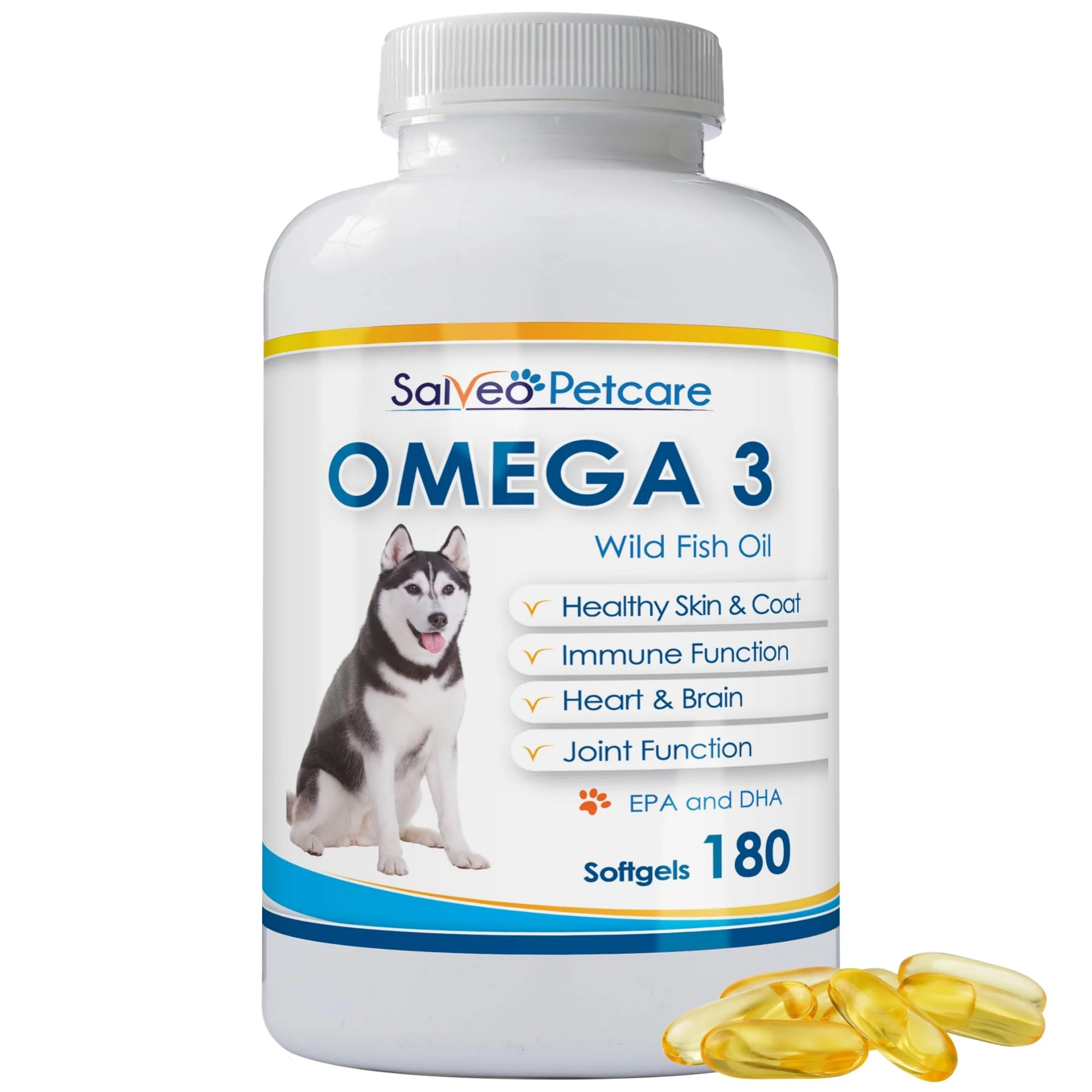 High-Quality Salveo Omega-3 Fish Oil for Dogs – Wild-Caught No Fishy Smell 180 Capsules Fast