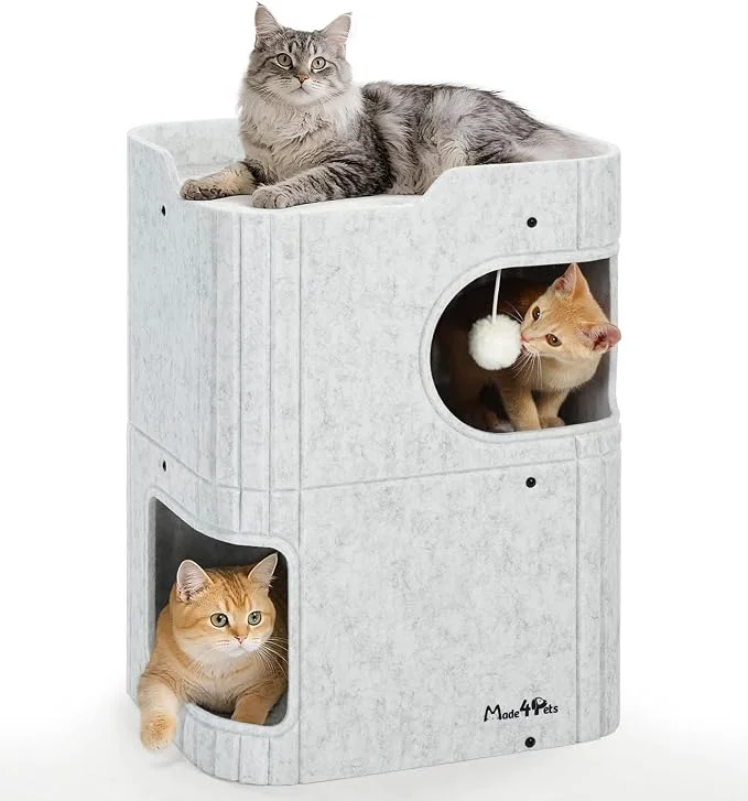 Clean Made4Pets Cat House for Indoor Use 2-Storey Cube Bed Cave Covered Hideaway Premium