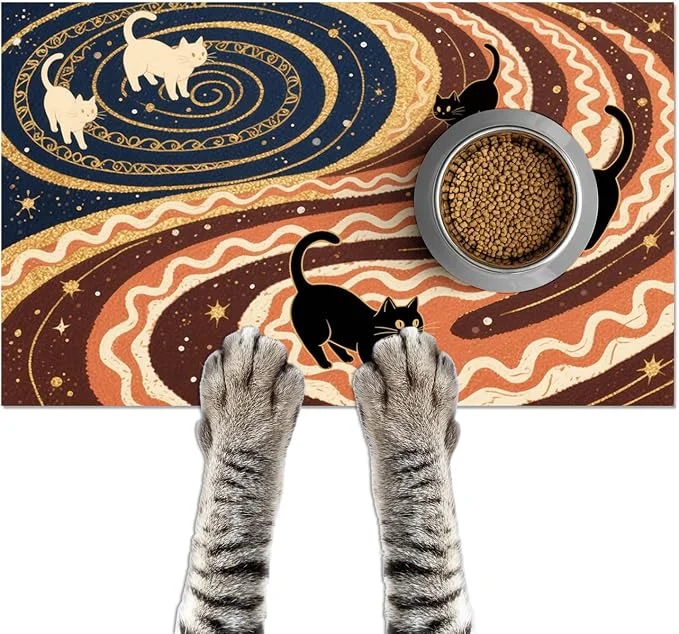 Unique Pet Feedings Mats 20x12 inch Black Cat Design Pet Bowl Placemat Non Slip Mat Fast