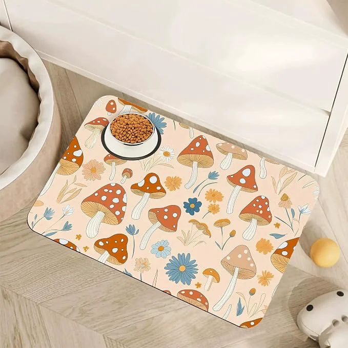 Unique Cute Mushroom Flower Dog Cat Food Mat Absorbent Pet Feeding Mat Reusable