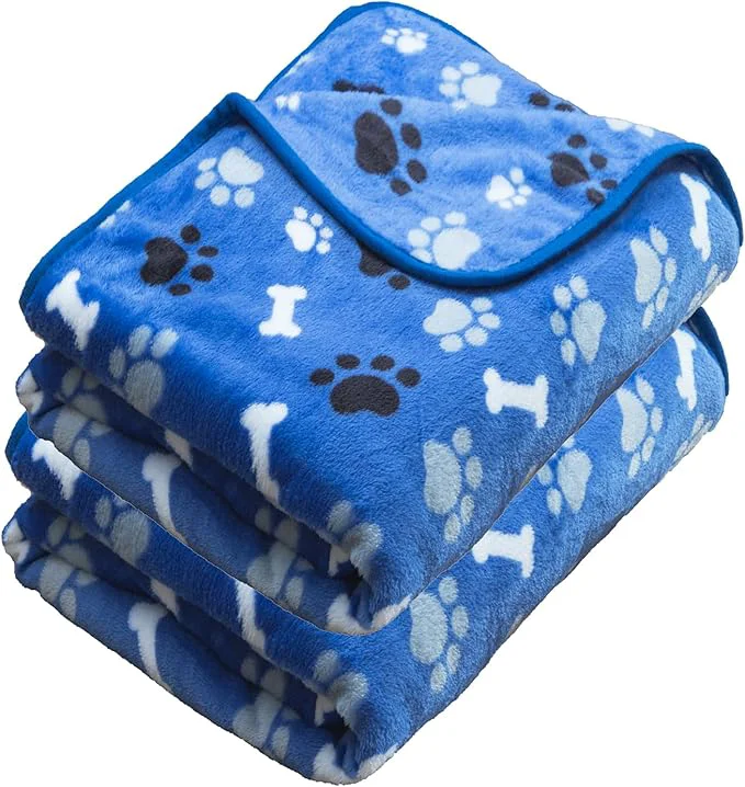 Certified Dog Blanket Paw Bone Pattern 1 Pack 2 Super Soft Warm Flannel Sofa Cover Car Elite