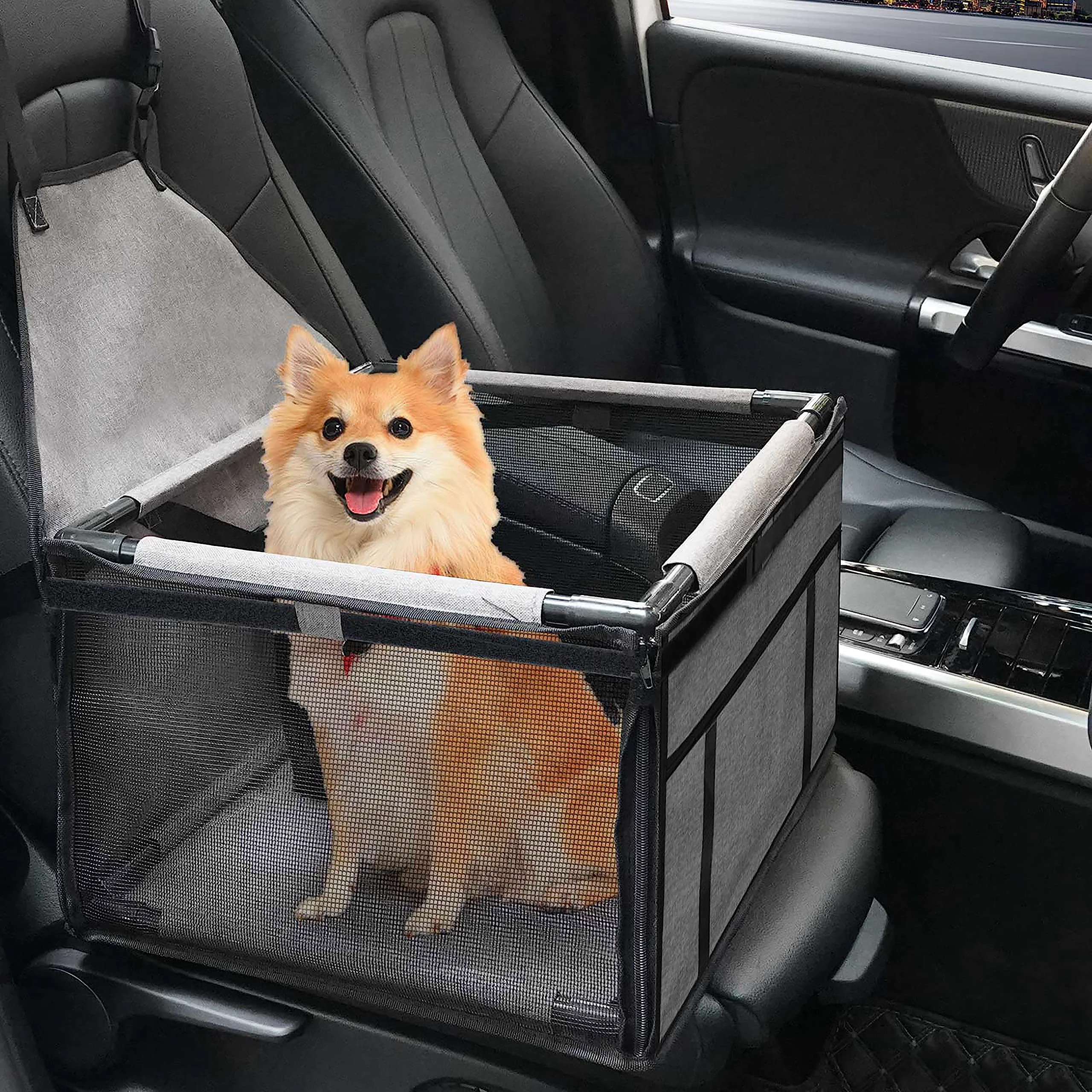 Effective GENORTH Dog Car Seat for Small Medium Dogs — Up to 20 lbs Portable Booster with Clip-On Leash Mesh Window Classic