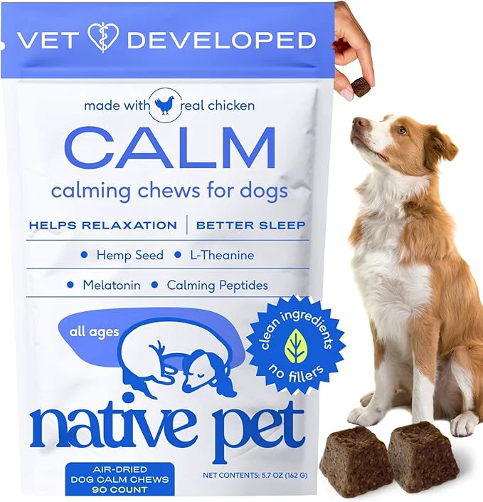 Authentic Native Pet Calming Chews for Dogs - Melatonin for Dogs Anxiety Relief - Grain All Natural Hemp Calming Treats L-Theanine Helps Manage Stress Separation Anxiety - Puppy Sleep Aid - 90 ChewsAbout This World-Class