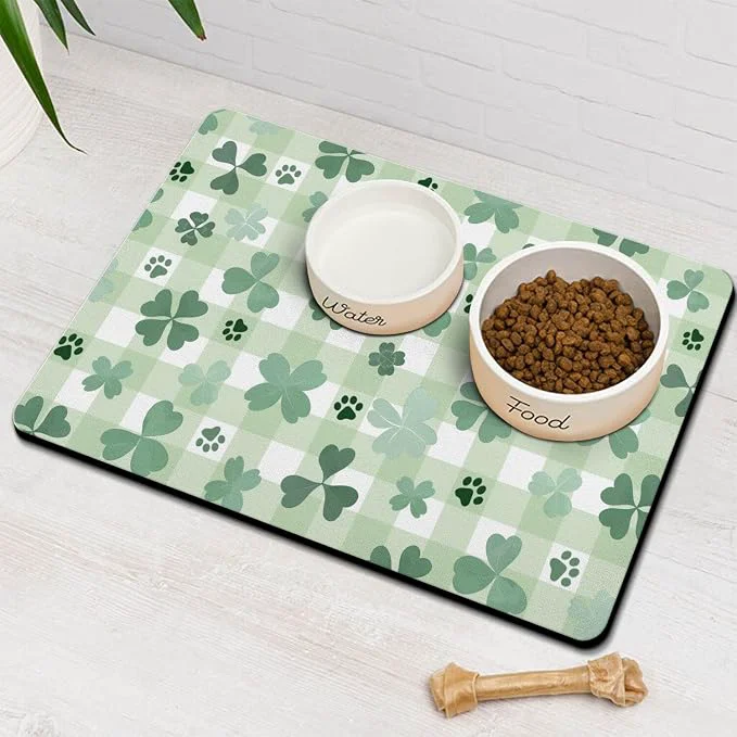 Crafted St Patricks Day Dog Food Water Mat Super Absorbent Cat Bowl Mat User-Friendly