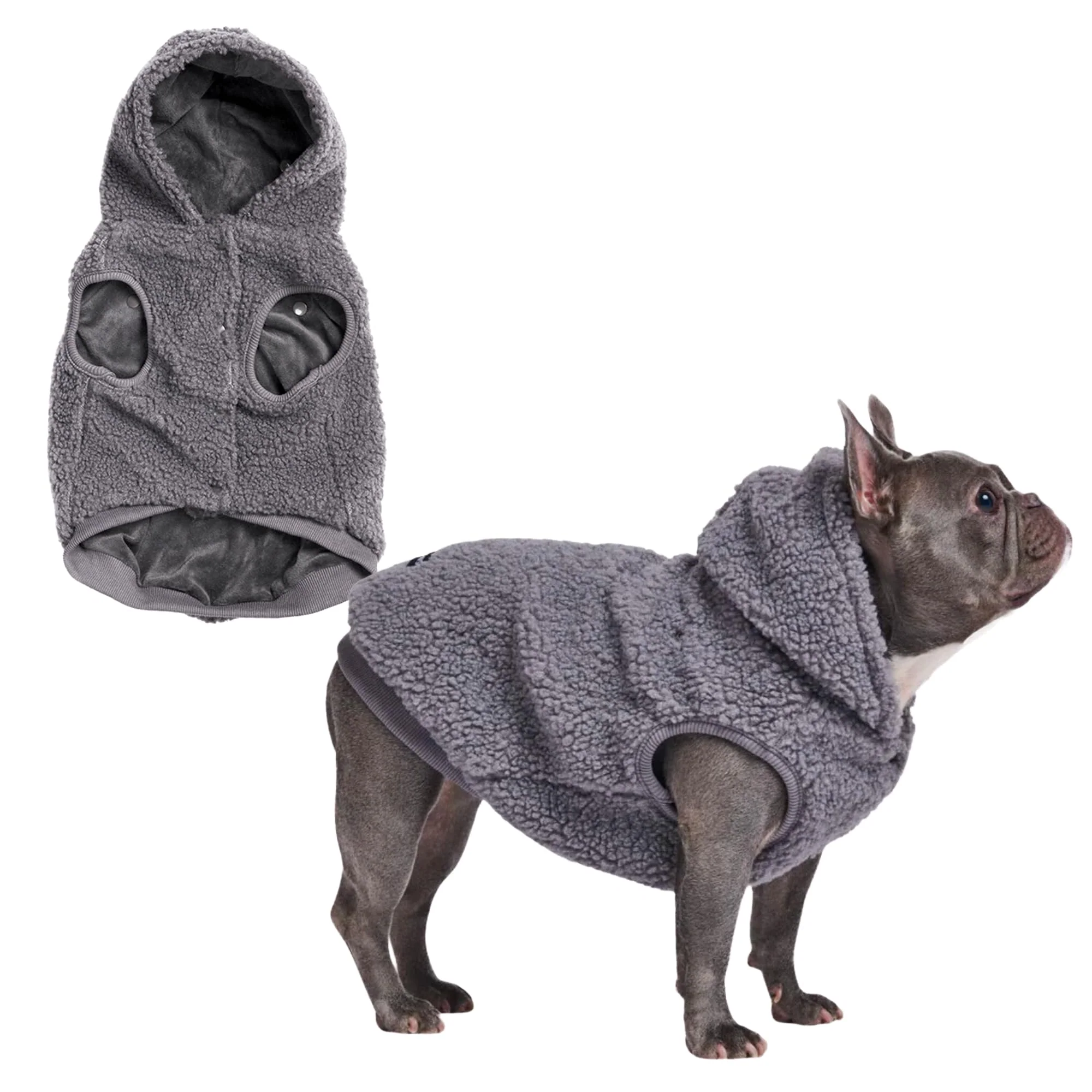 Original Design Spark Paws Fleece Dog Jacket - Hooded Winter Coat for Small to XXL Breeds Grey Size L Premium Material