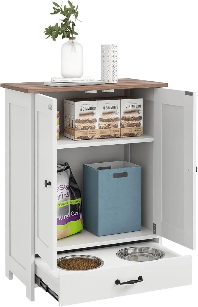 Expertly Made PawHut Pet Feeding Station d Dog Bowls Dog Food Storage Cabinet Casual