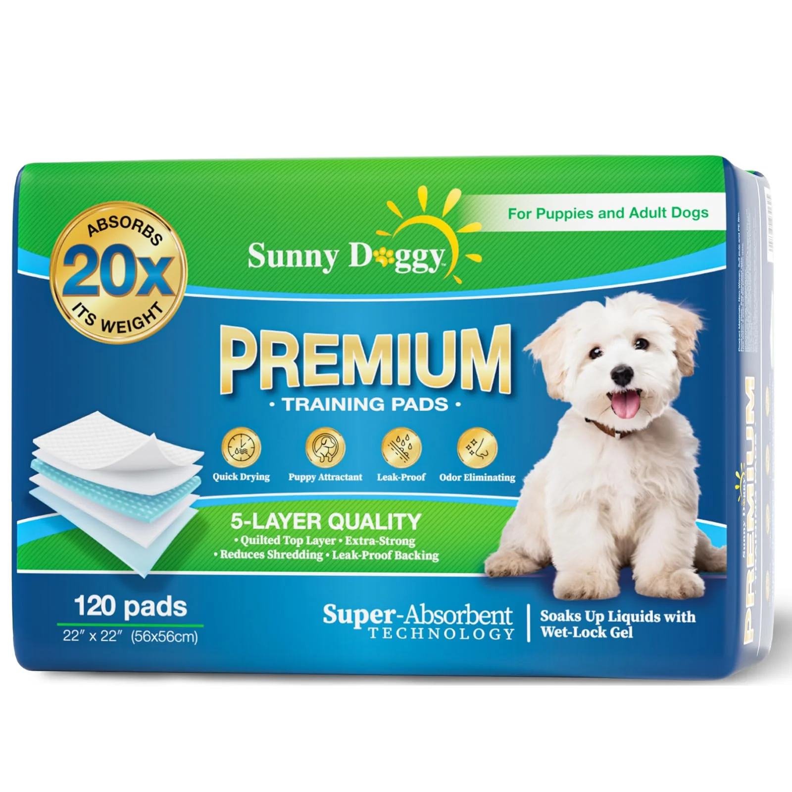 Casual SUNNY DOGGY Pee Pads 22x22 120 Count – Ultra Absorbent Leak-Proof Puppy Training Pads Artisan