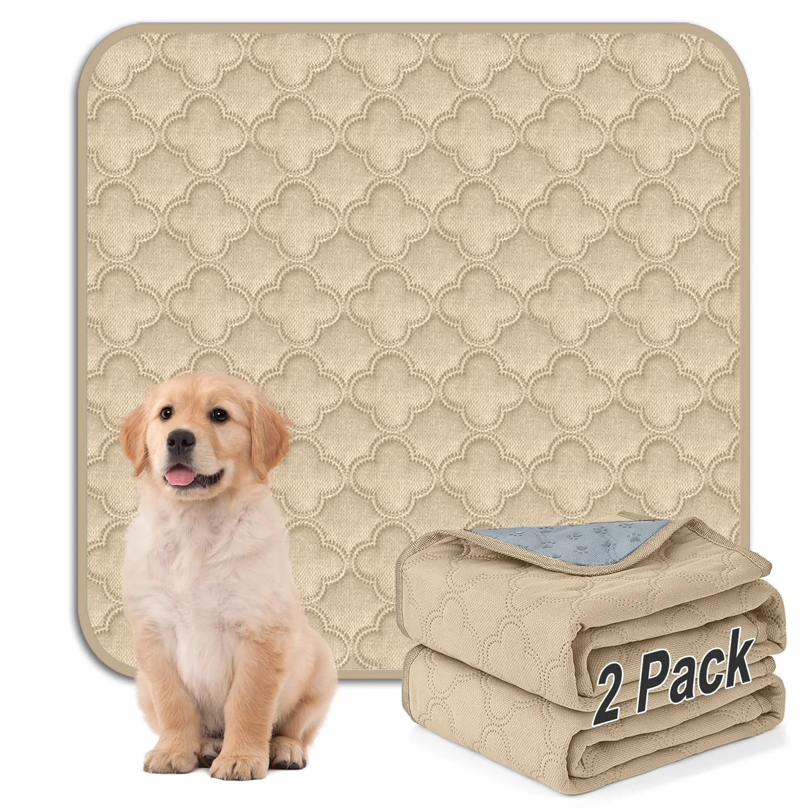 Original Design FunFurry Washable Pee Pads for Dogs - 2 Pack 36x41 Cream Leakproof Non-Slip Backing High-Quality