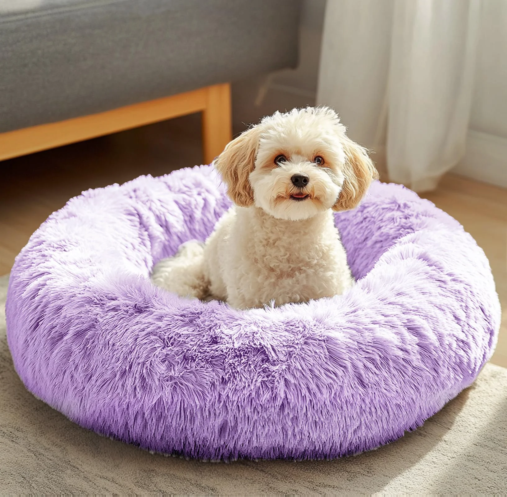 User-Friendly JOLLYVOGUE Dog Cat Bed - Calming Donut Plush Bed for Small Medium Pets 23 inch Breathable