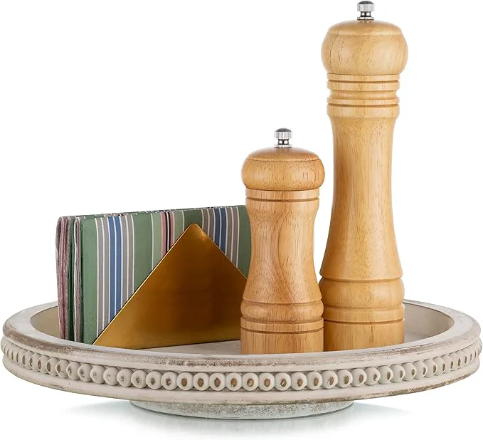 Optimized Lazy Susan Organizer Wooden Turntable Hanobe White Round Wood Trays 12 for Decorative Kitchen Counter Coffee Table Home Decor with Beaded Spice SpinnerAbout ThisOverview Selected